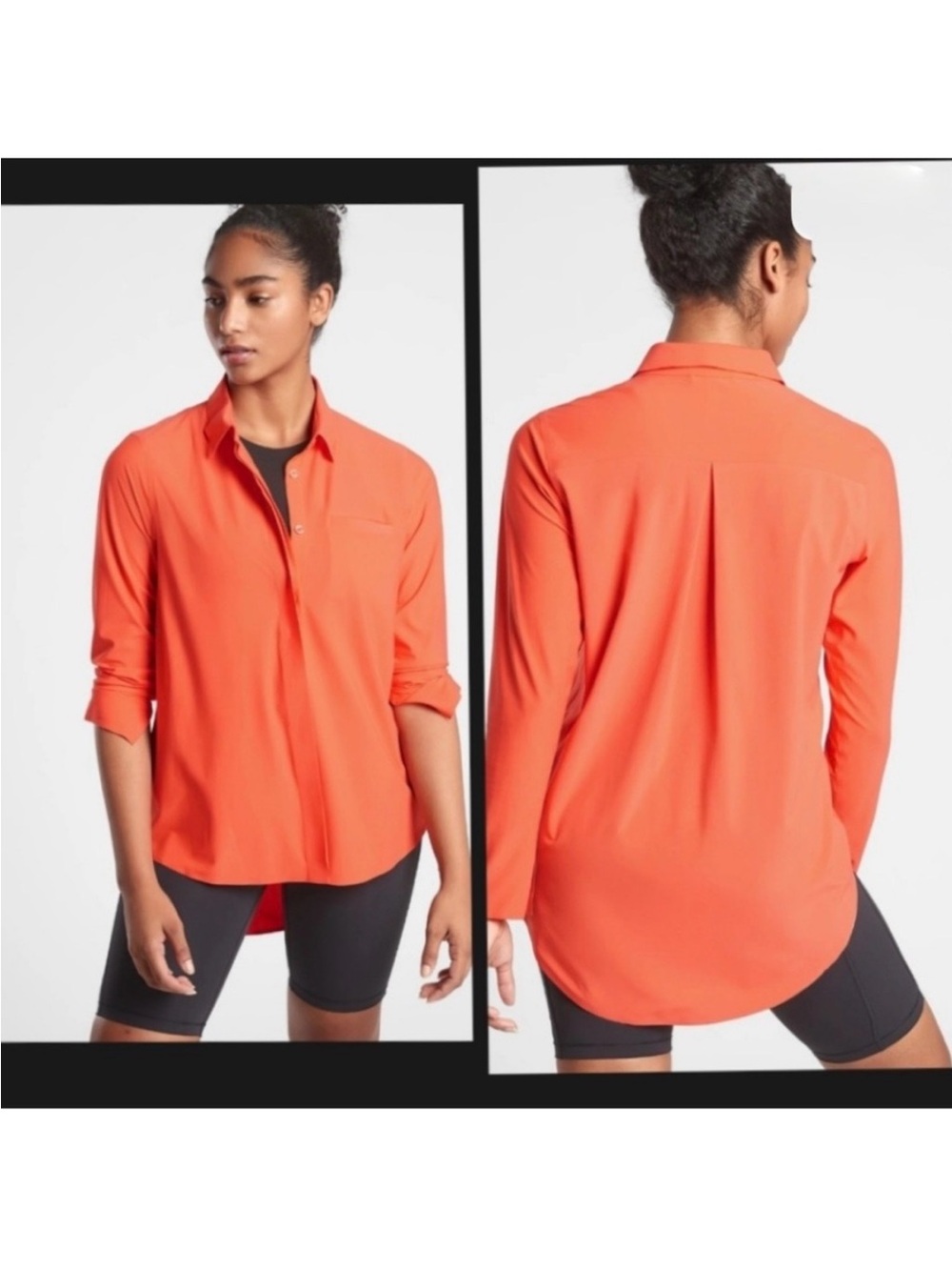 Athleta Coral-Orange Button-Down Performance Shirt